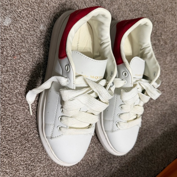Alexander McQueen Shoes - Alexander McQueen Cream and Red High-Top Sneakers
